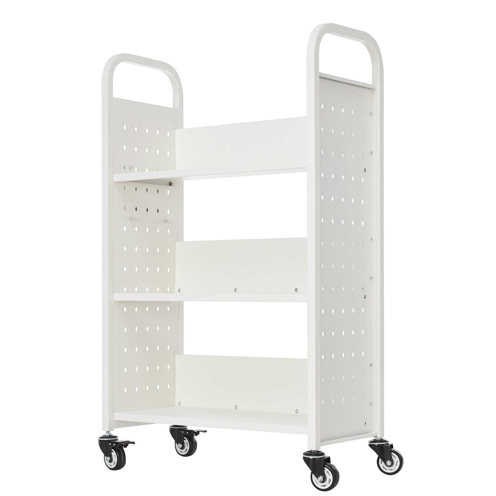 3-tier Rolling Book Cart With Single Sided L-shaped Shelving Unit_voghion.com